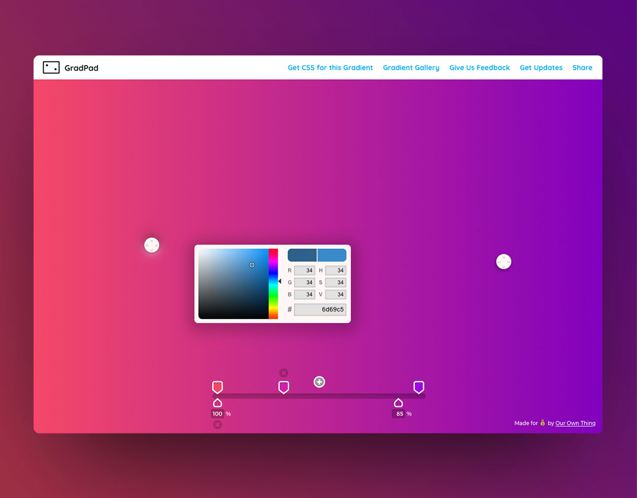 Grad Pad CSS gradient generator app screenshot